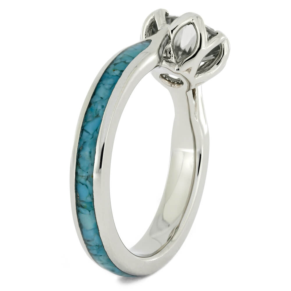 Moissanite Platinum Engagement Ring with Crushed Turquoise-4137 - Jewelry by Johan