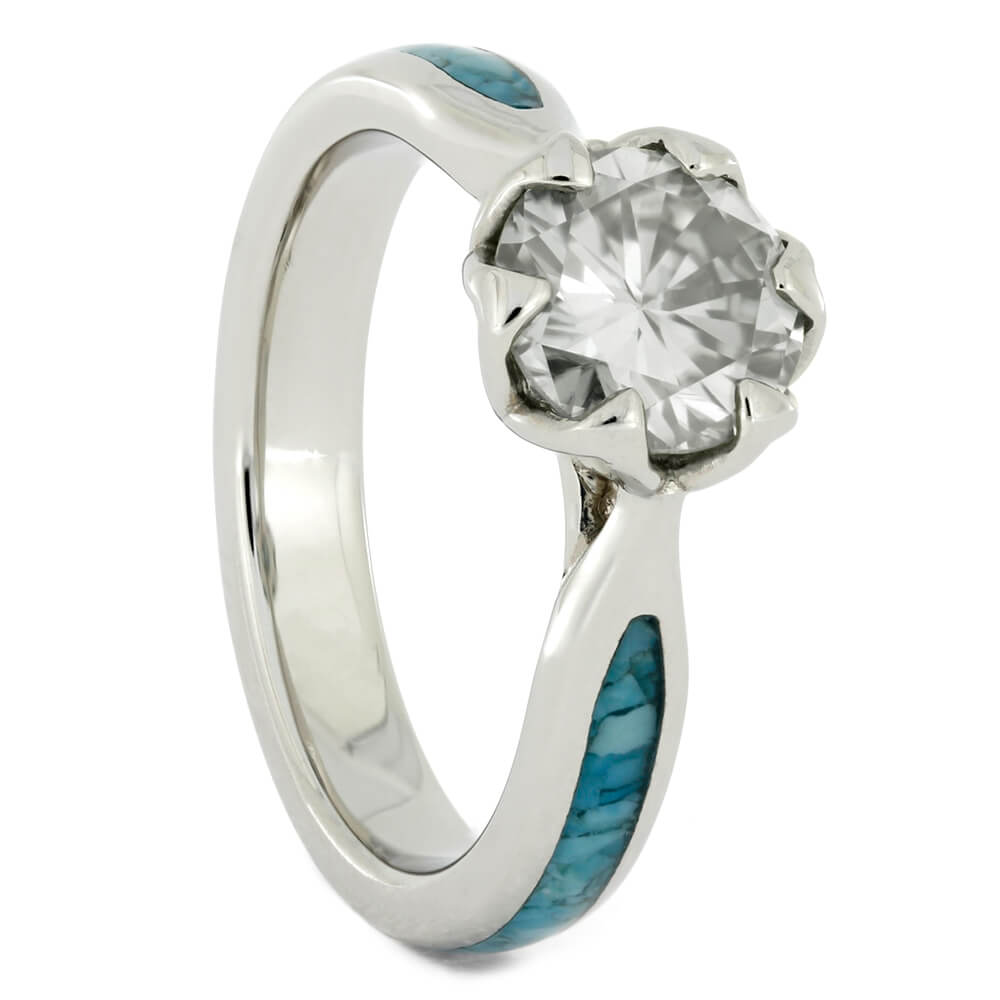Moissanite Platinum Engagement Ring with Crushed Turquoise-4137 - Jewelry by Johan