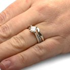 Meteorite Bridal Set, Solitaire Engagement Ring With White Gold Shadow Band