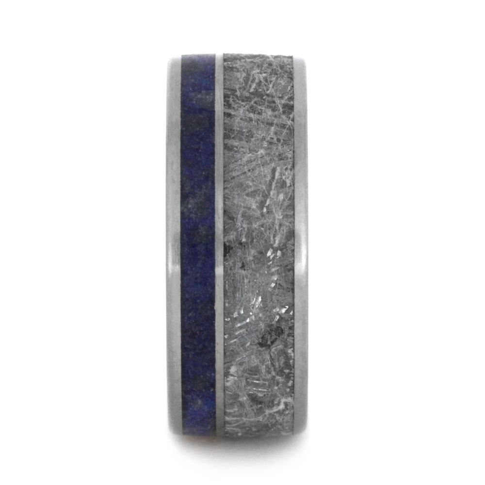 Meteorite Men's Wedding Band With Lapis Lazuli In Titanium Ring-2977 - Jewelry by Johan