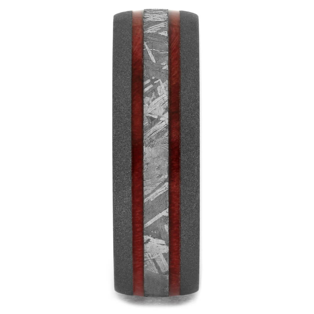 Men's Wedding Band with Meteorite and Red Box Elder Burl Wood-4152 - Jewelry by Johan