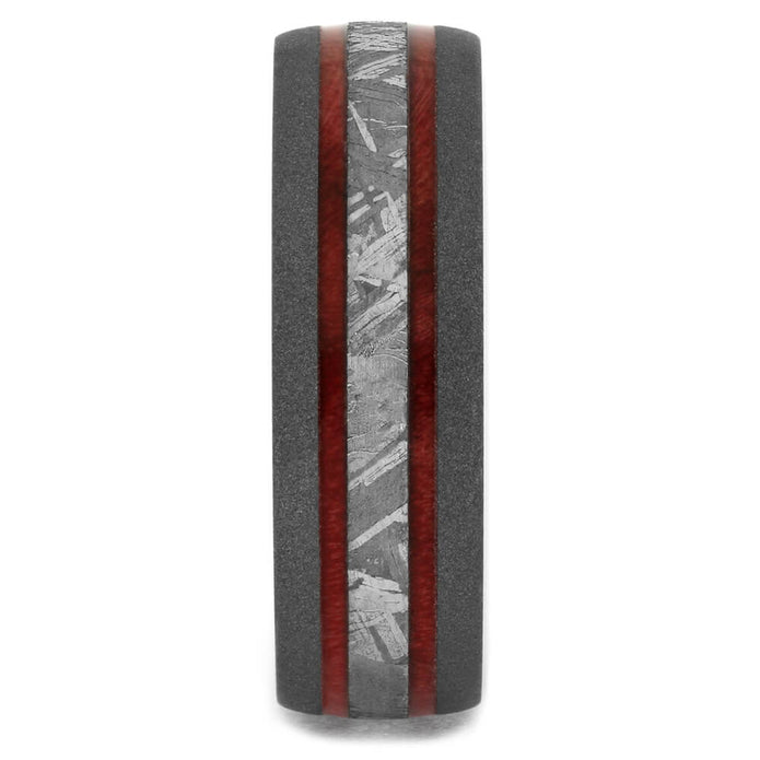 Men's Wedding Band with Meteorite and Red Box Elder Burl Wood-4152 - Jewelry by Johan