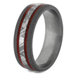 Men's Wedding Band with Meteorite and Red Box Elder Burl Wood-4152 - Jewelry by Johan