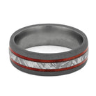 Men's Wedding Band with Meteorite and Red Box Elder Burl Wood-4152 - Jewelry by Johan
