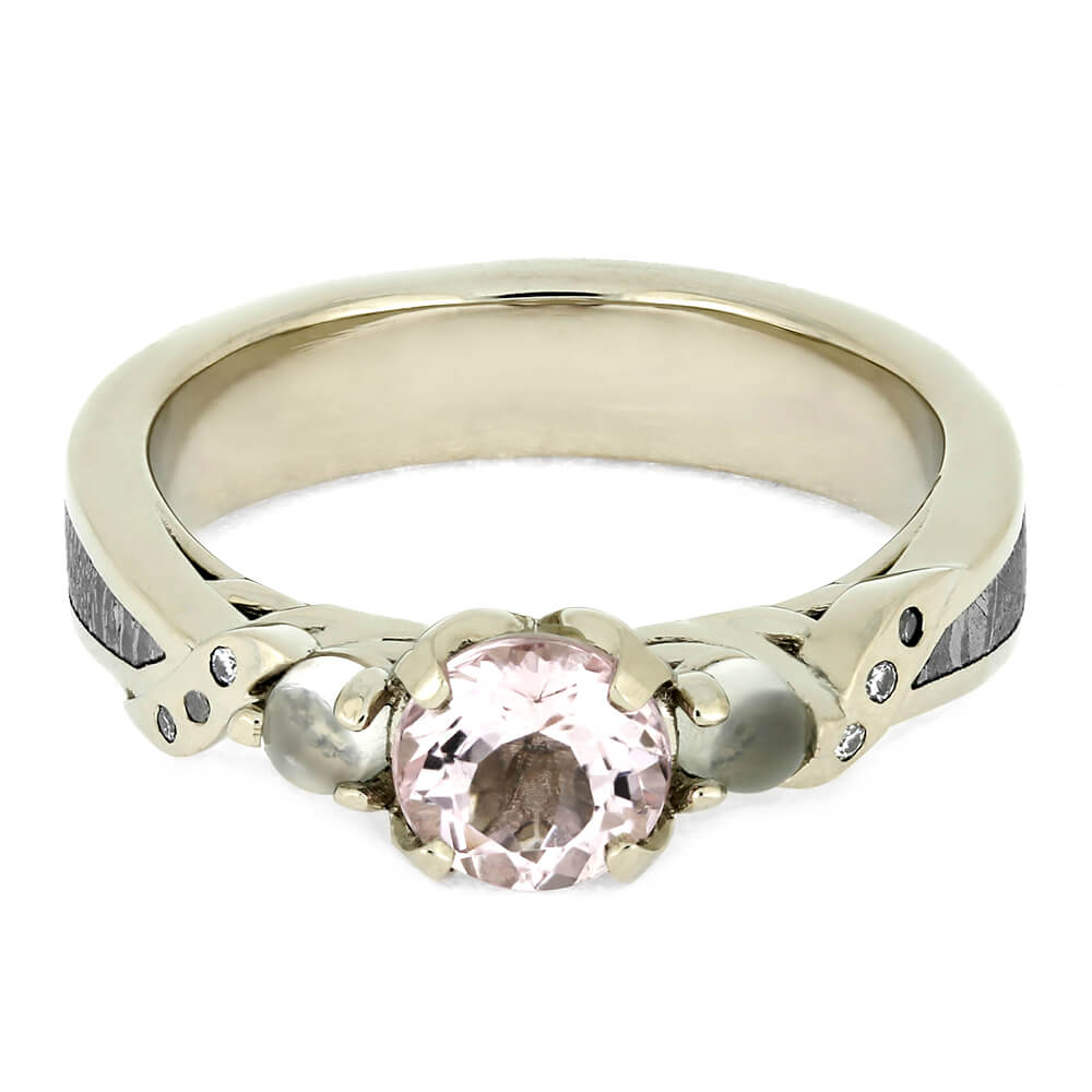 Morganite Engagement Ring with Moonstones and Meteorite-4167 - Jewelry by Johan