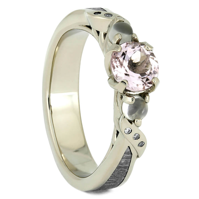 Morganite Engagement Ring with Moonstones and Meteorite-4167 - Jewelry by Johan