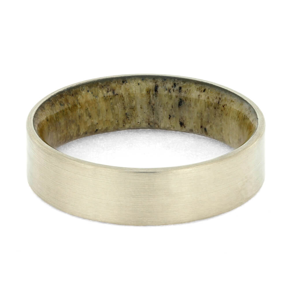 Brushed White Gold Wedding Band With Antler Sleeve-4169 - Jewelry by Johan