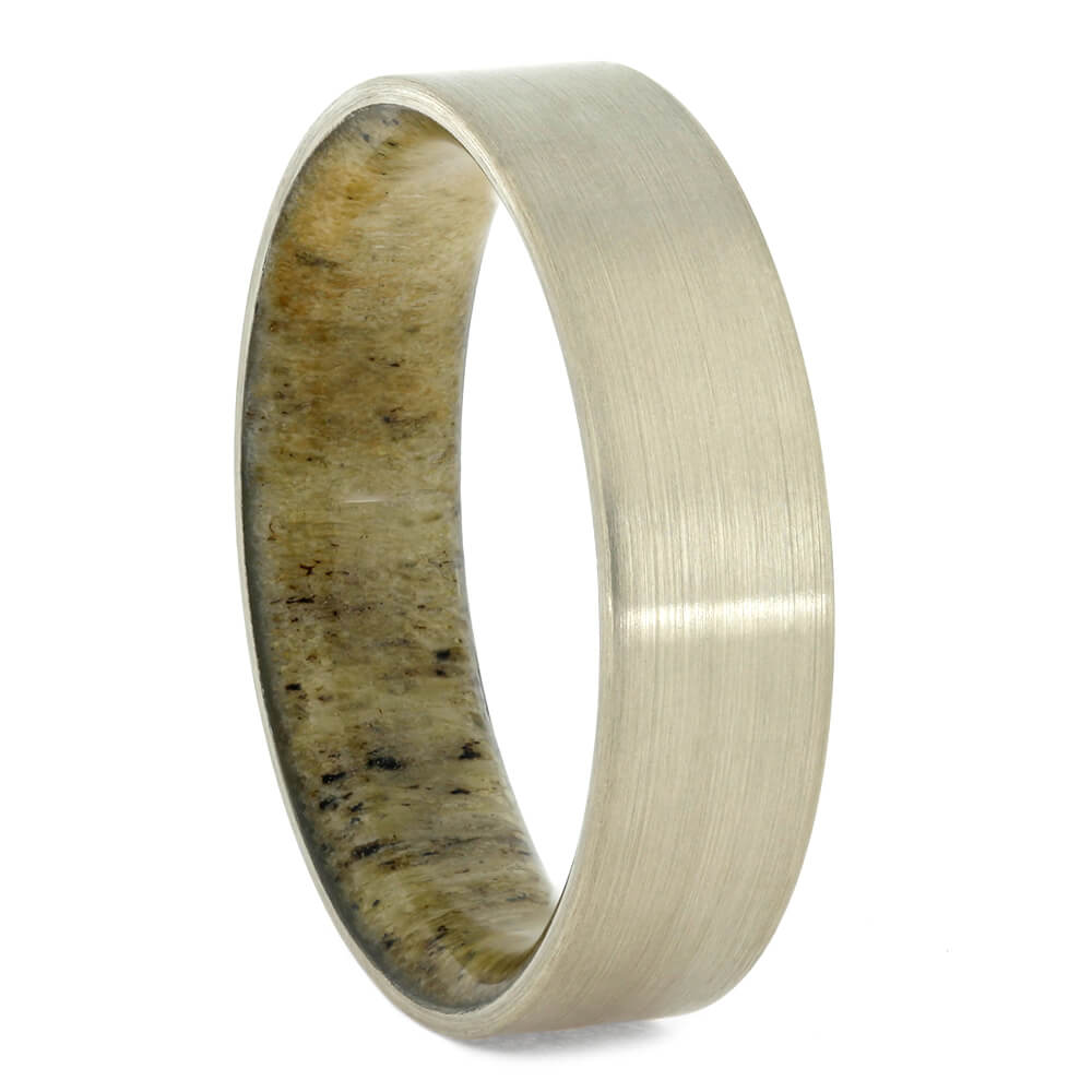 Brushed White Gold Wedding Band With Antler Sleeve-4169 - Jewelry by Johan