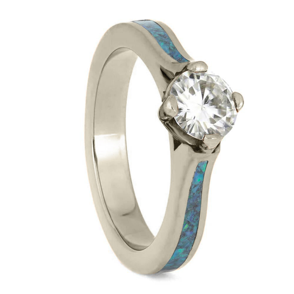 Opal Engagement Ring With Round Cut Moissanite-4183 - Jewelry by Johan
