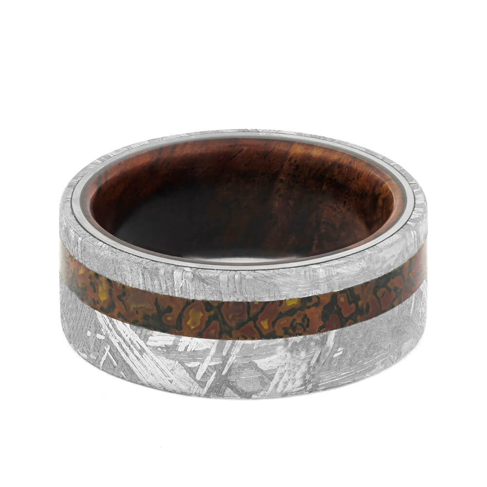 Men's Meteorite Wedding Band with Dinosaur Bone and Wood Sleeve-4198 - Jewelry by Johan