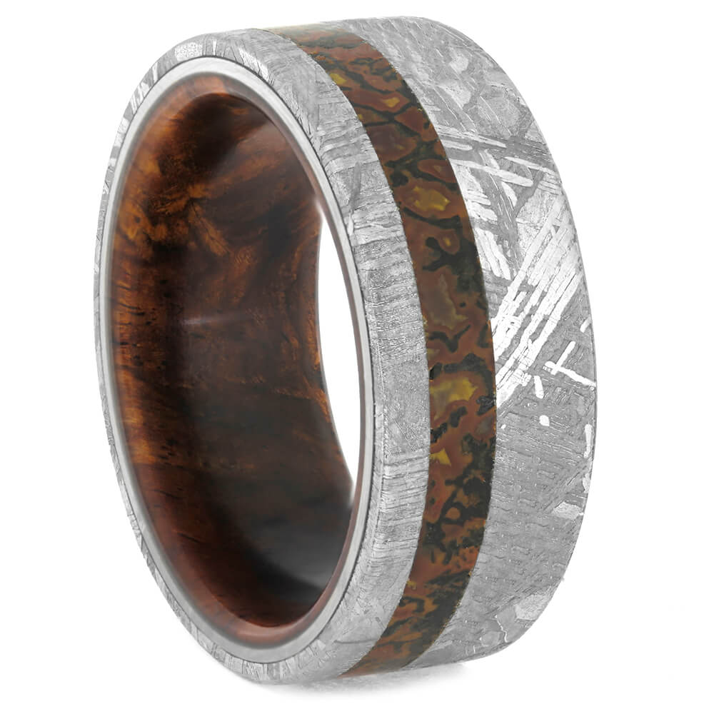Men's Meteorite Wedding Band with Dinosaur Bone and Wood Sleeve-4198 - Jewelry by Johan