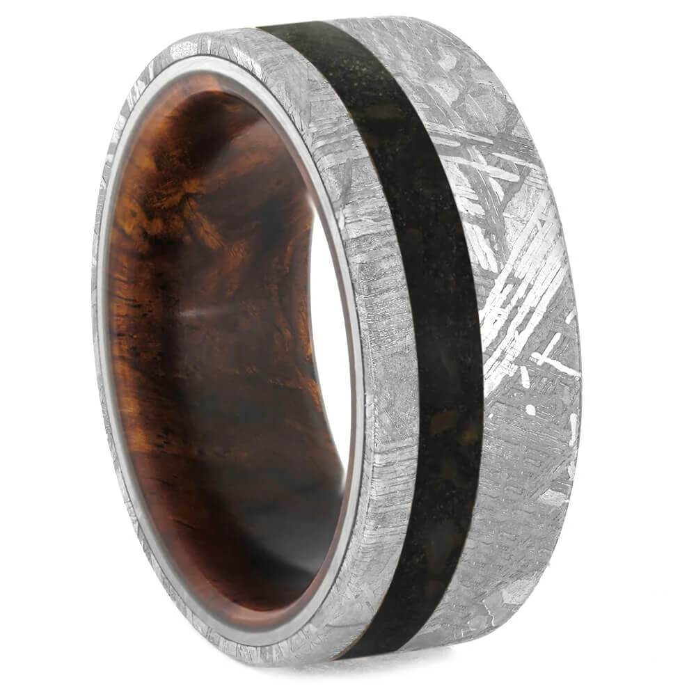 Men's Meteorite Wedding Band with Dinosaur Bone and Wood Sleeve-4198 - Jewelry by Johan