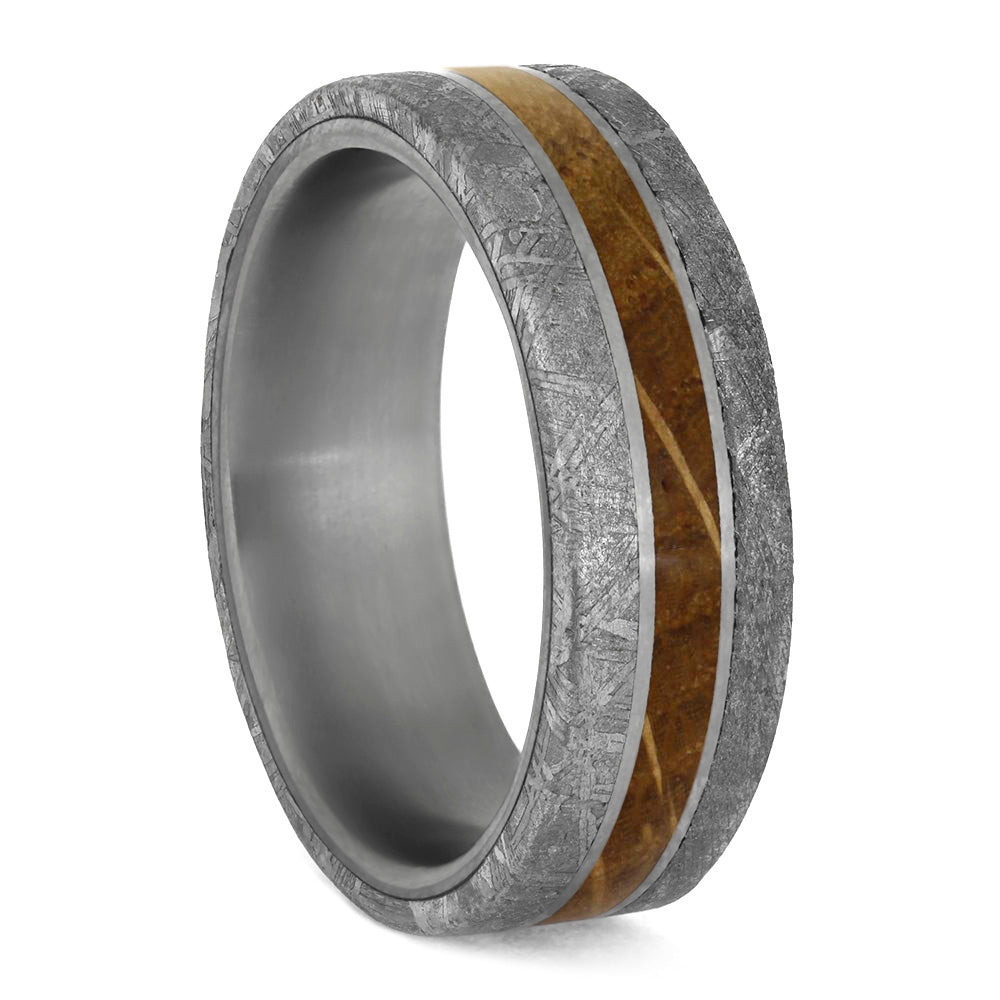 Whiskey Barrel Oak Men's Wedding Band With Meteorite-4202 - Jewelry by Johan