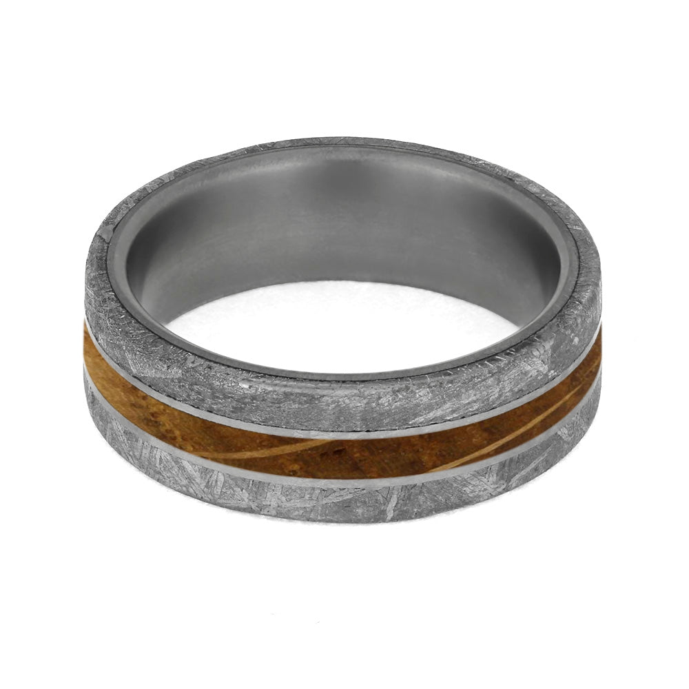 Whiskey Barrel Oak Men's Wedding Band With Meteorite-4202 - Jewelry by Johan