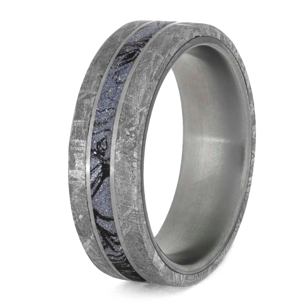 Men's Wedding Band with Meteorite and Cobaltium Mokume-4203 - Jewelry by Johan