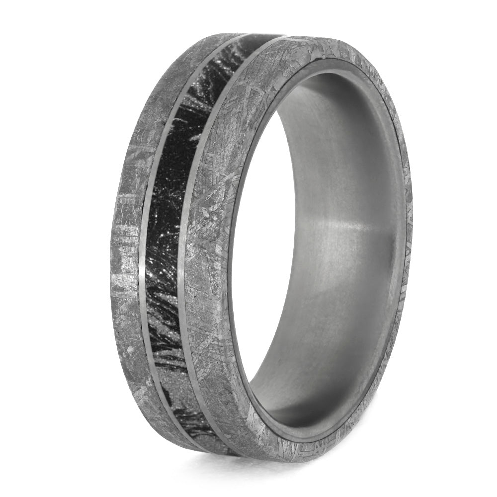 Authentic Meteorite Ring with Black and White Mokume Gane-4204 - Jewelry by Johan