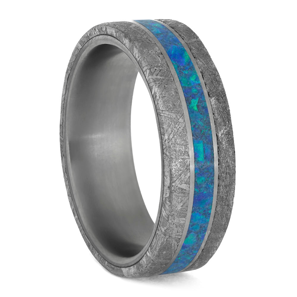 Blue Men's Ring with Meteorite Edges in Matte Titanium-4205 - Jewelry by Johan