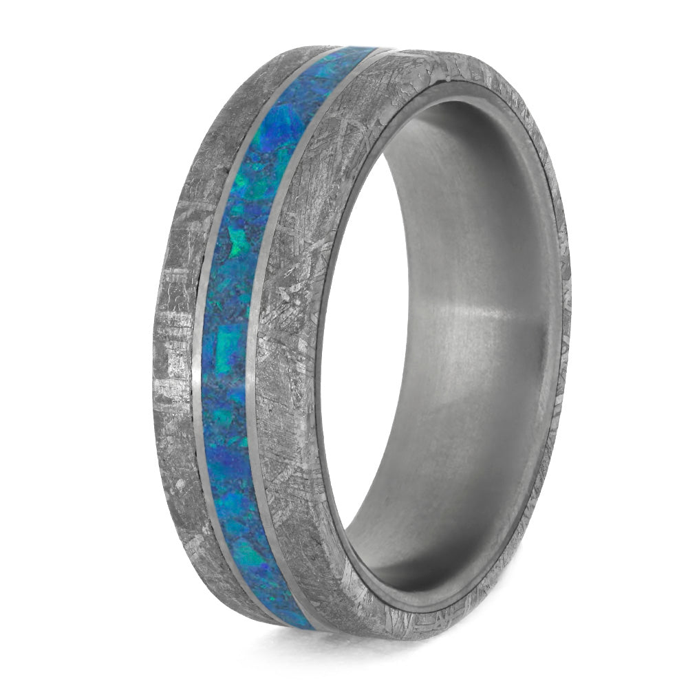 Blue Men's Ring with Meteorite Edges in Matte Titanium-4205 - Jewelry by Johan