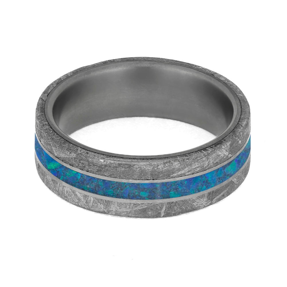 Blue Men's Ring with Meteorite Edges in Matte Titanium-4205 - Jewelry by Johan