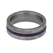 Purple Wood Men's Wedding Band Meteorite Edges Separated By Titanium Pinstripes-4207 - Jewelry by Johan