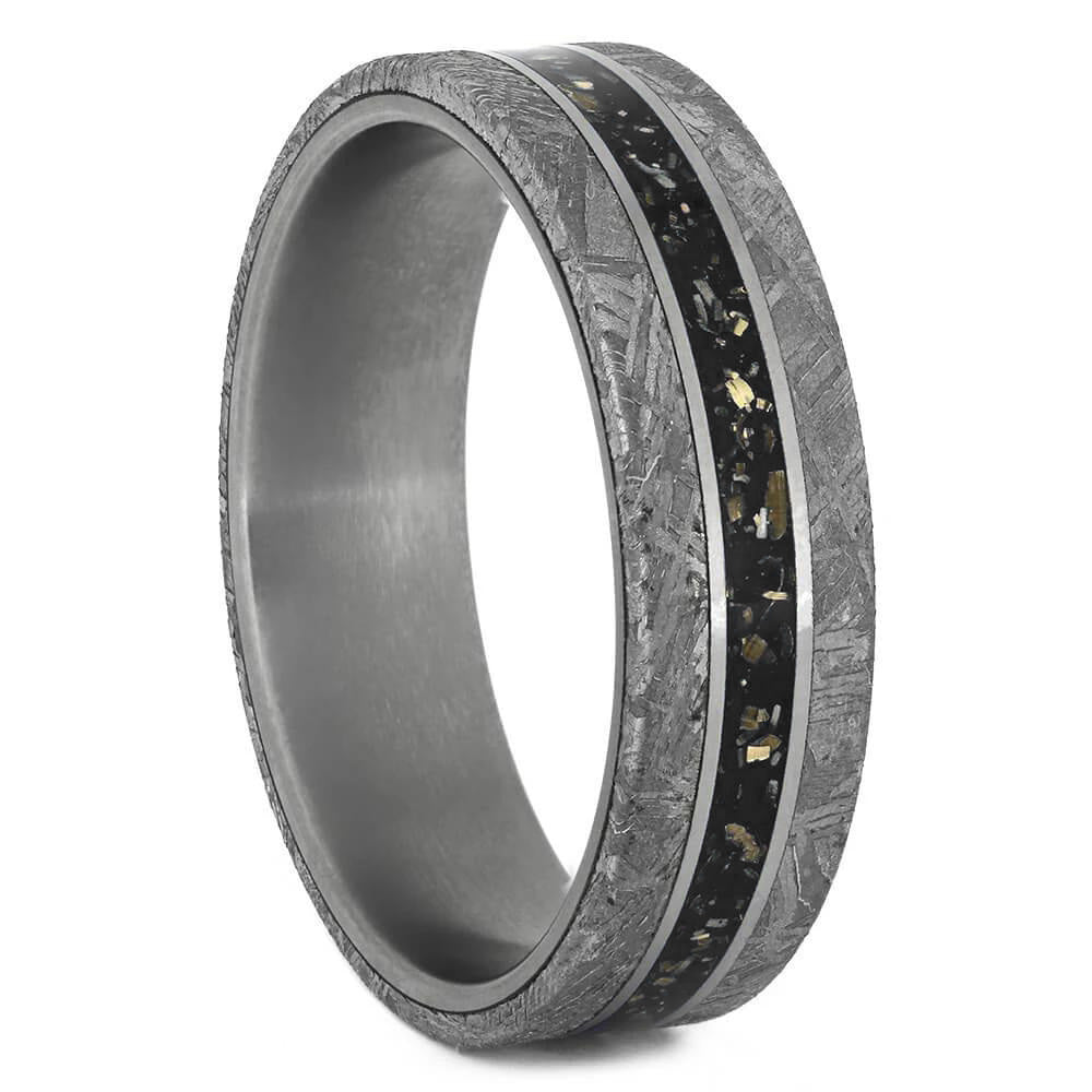 Black Stardust & Meteorite Wedding Band in Matte Titanium - Jewelry by Johan