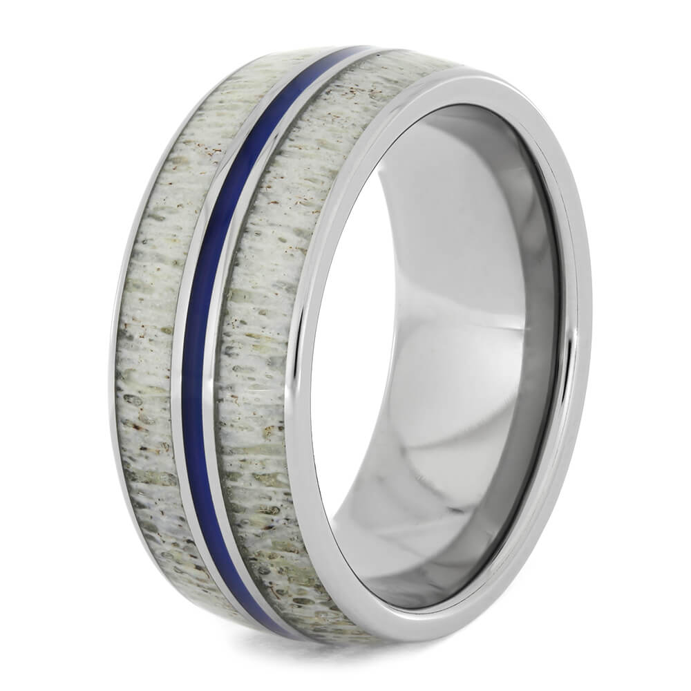Deer Antler Wedding Band with Blue Enamel-4213 - Jewelry by Johan