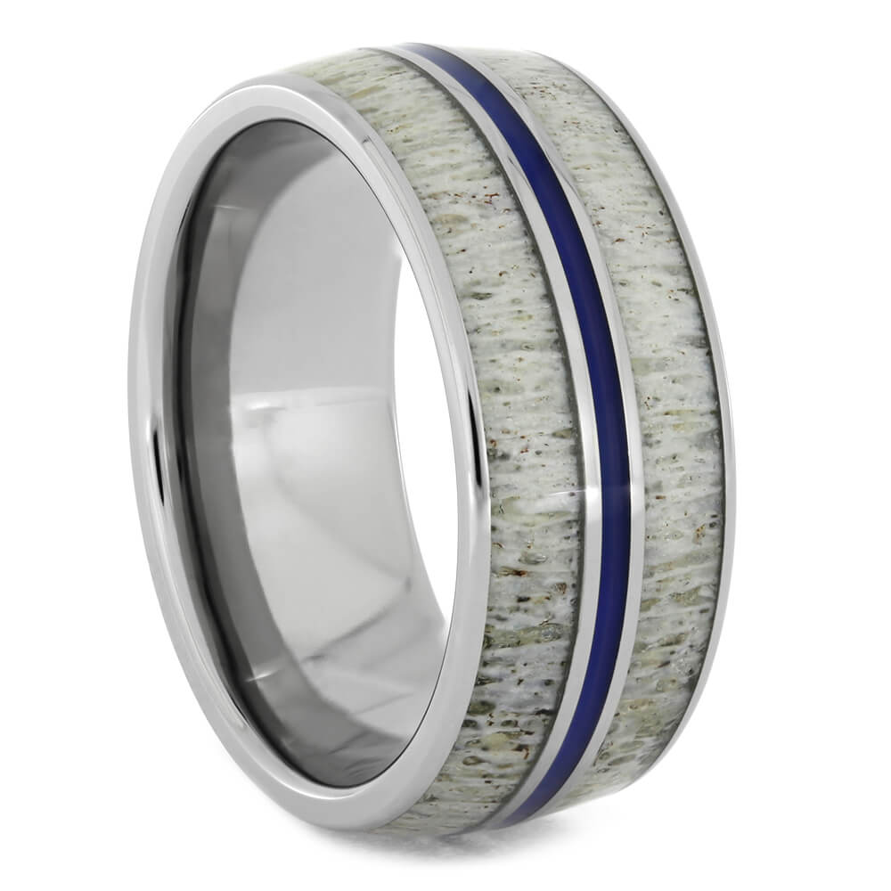 Deer Antler Wedding Band with Blue Enamel-4213 - Jewelry by Johan