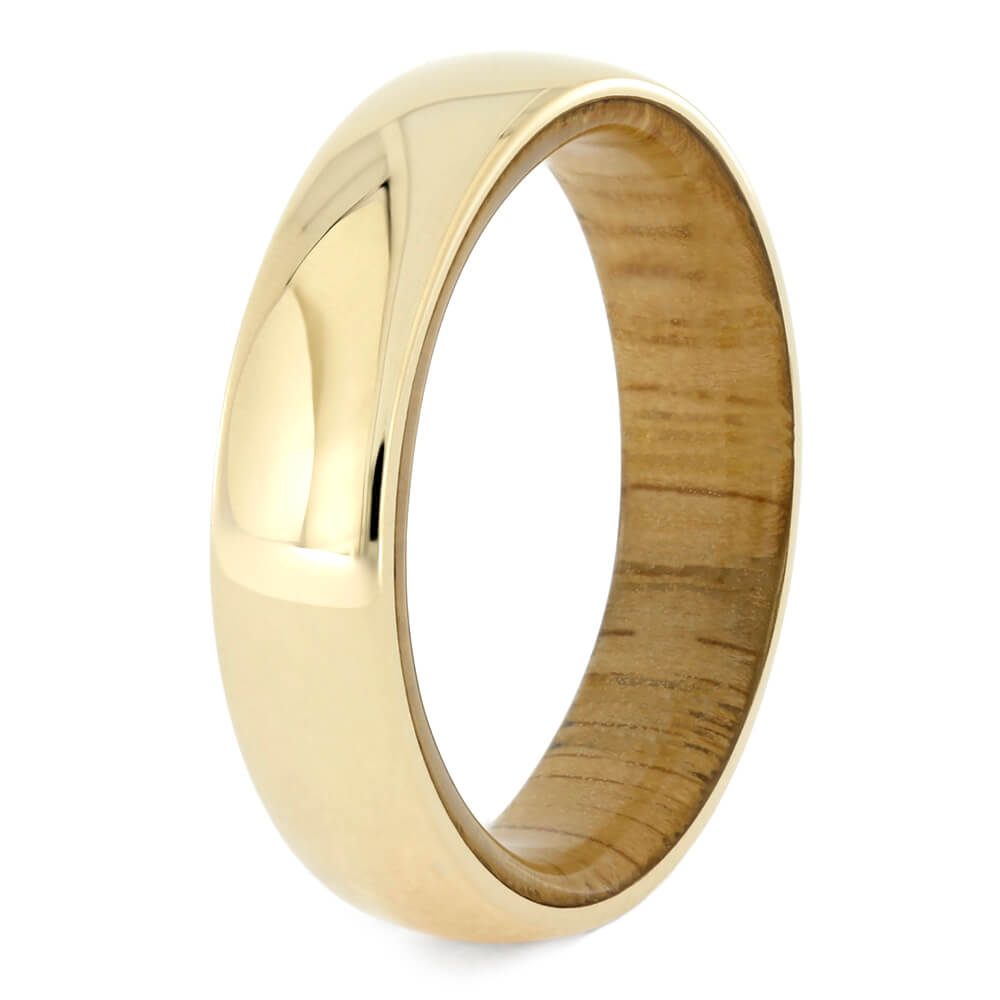 Yellow Gold Wedding Band with Oak Wood Sleeve-4214 - Jewelry by Johan