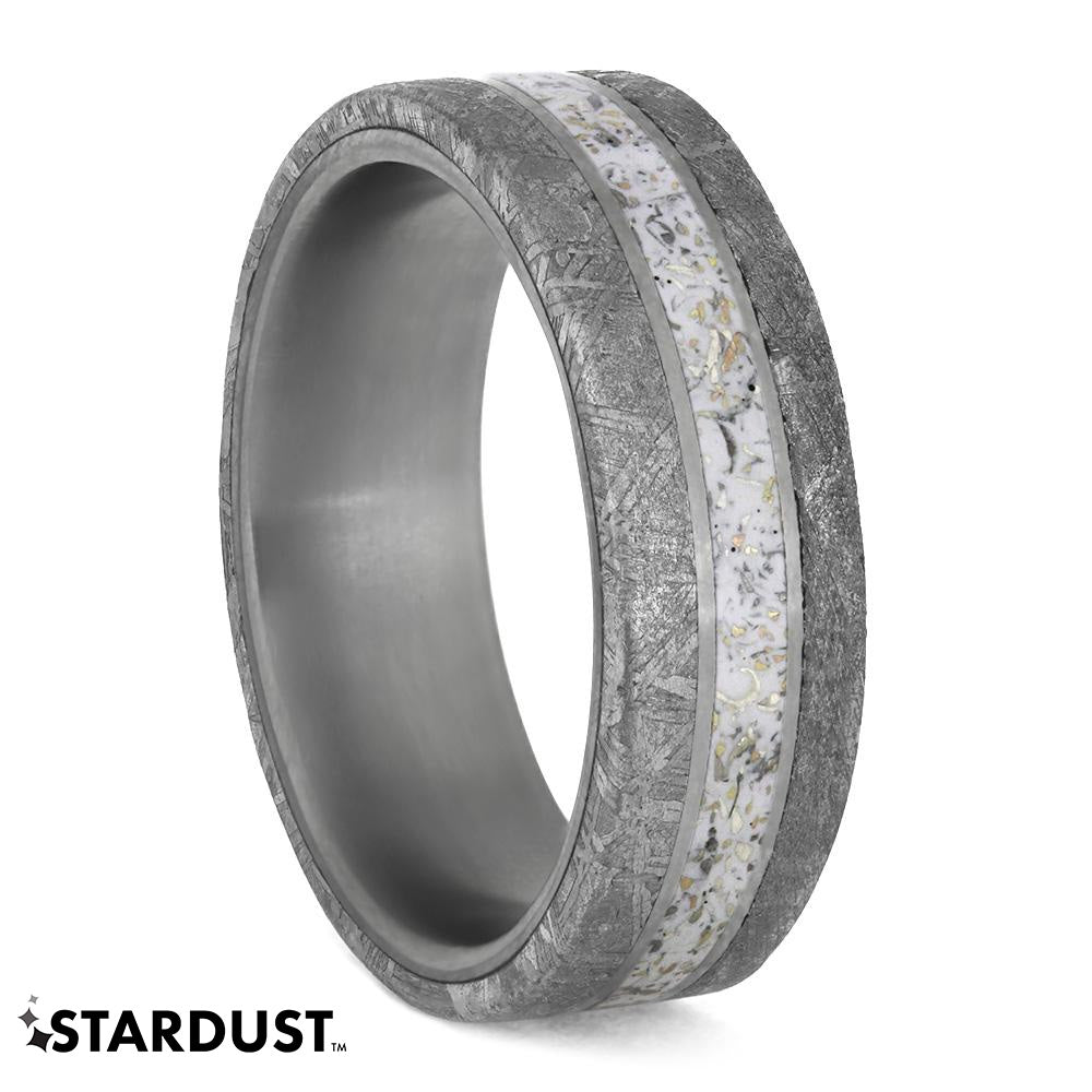 White Stardust™ Meteorite Men's Ring in Matte Titanium-4217 - Jewelry by Johan