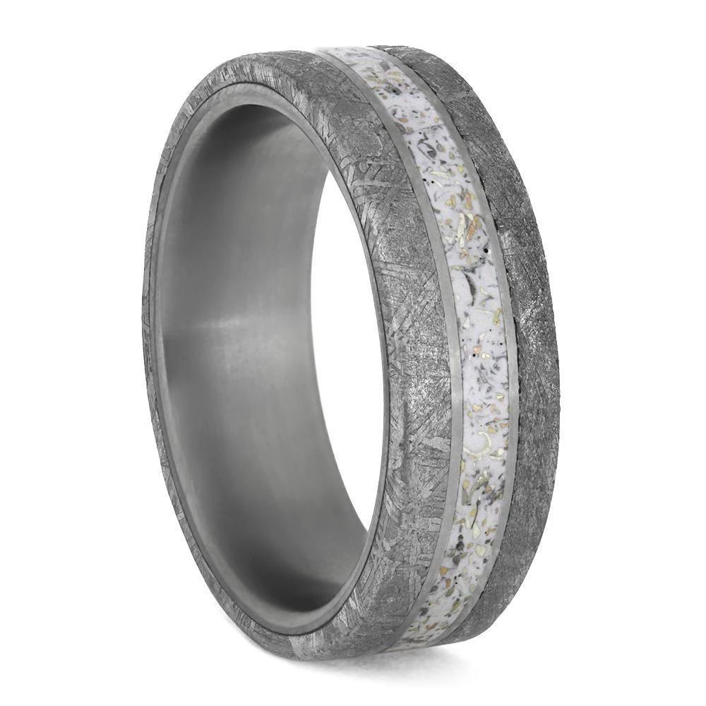White Stardust™ Meteorite Men's Ring in Matte Titanium-4217 - Jewelry by Johan