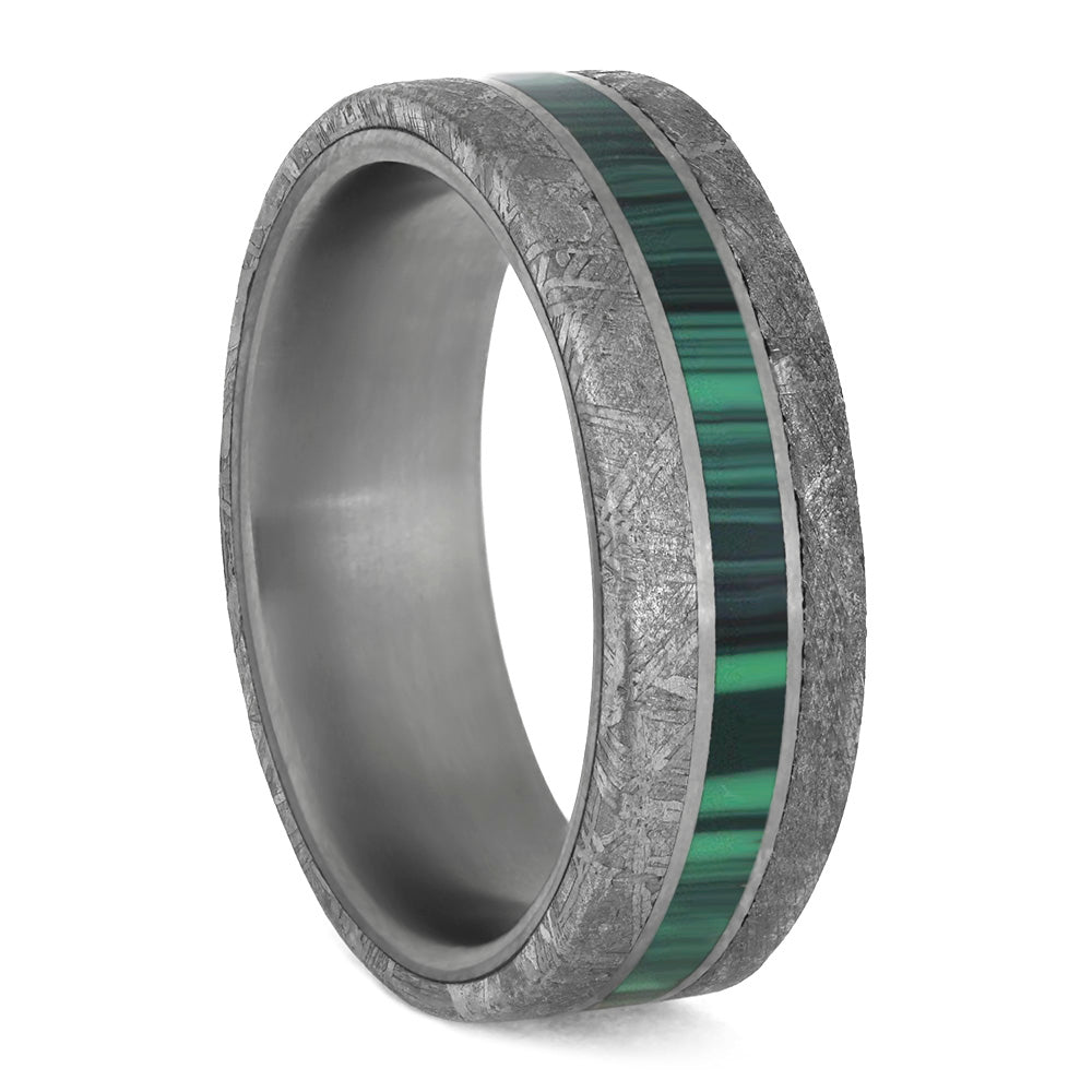 Malachite and Meteorite Men's Wedding Band, Green Ring for Man-4218 - Jewelry by Johan
