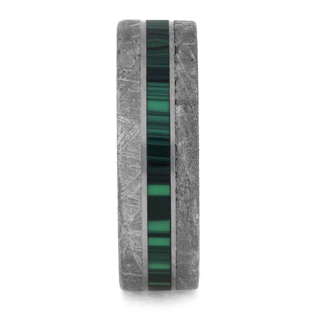 Malachite and Meteorite Men's Wedding Band, Green Ring for Man-4218 - Jewelry by Johan