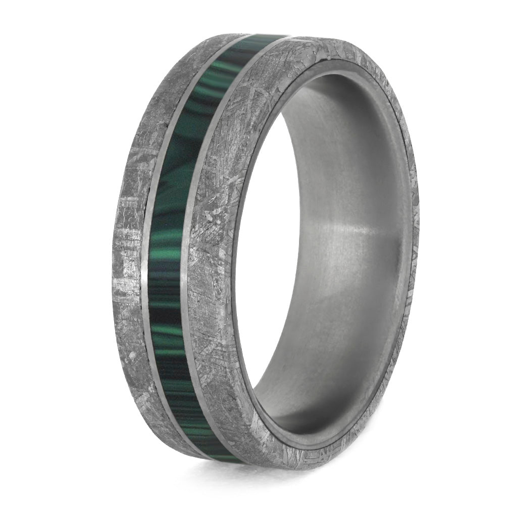 Malachite and Meteorite Men's Wedding Band, Green Ring for Man-4218 - Jewelry by Johan
