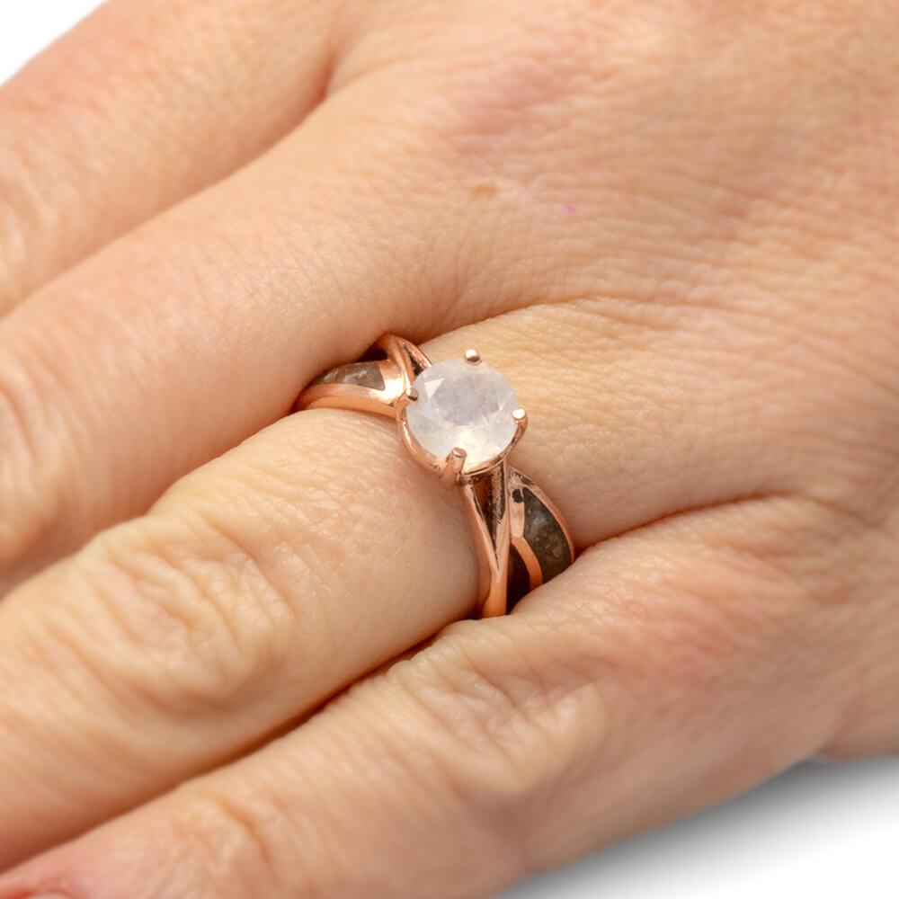 Solitaire Moonstone Engagement Ring with Dinosaur Bone in Rose Gold-4220 - Jewelry by Johan