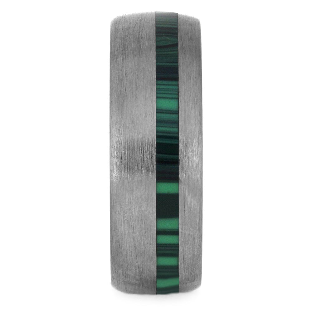 Malachite Ring, Brushed Titanium Wedding Band-4221 - Jewelry by Johan