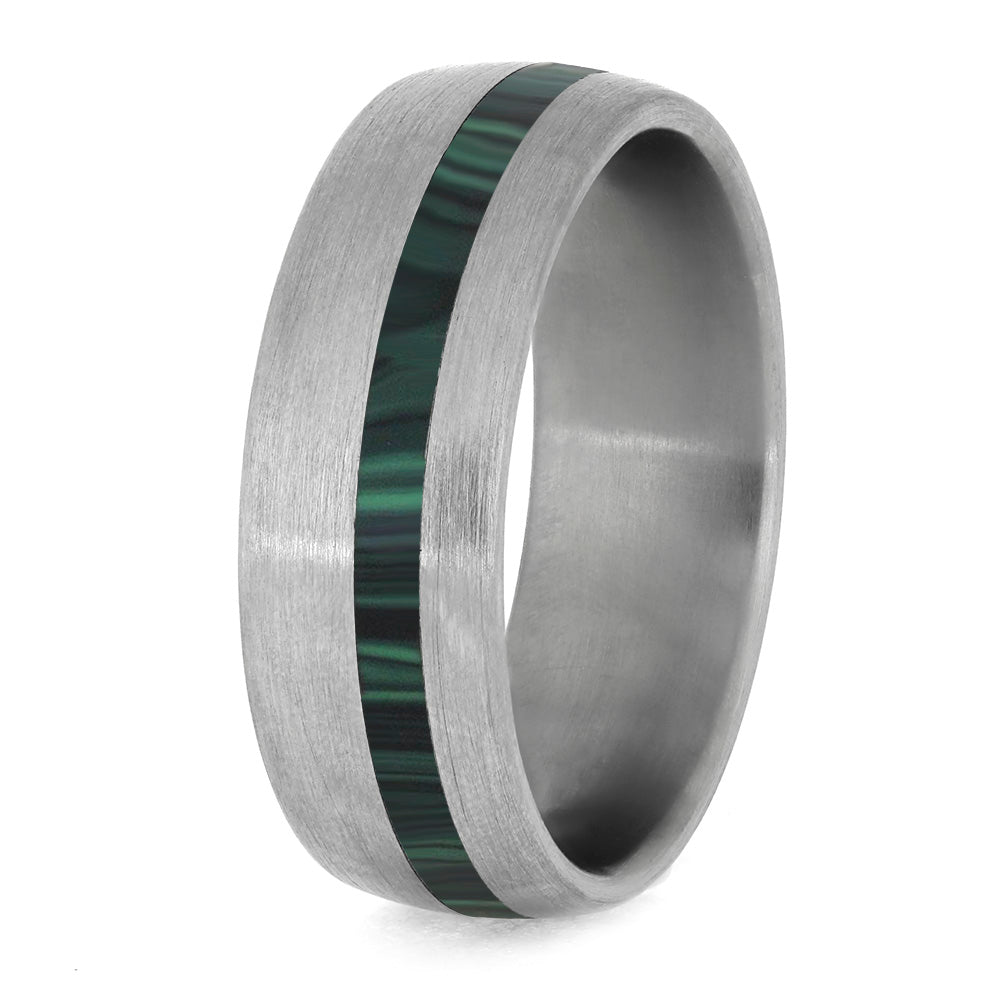 Malachite Ring, Brushed Titanium Wedding Band-4221 - Jewelry by Johan