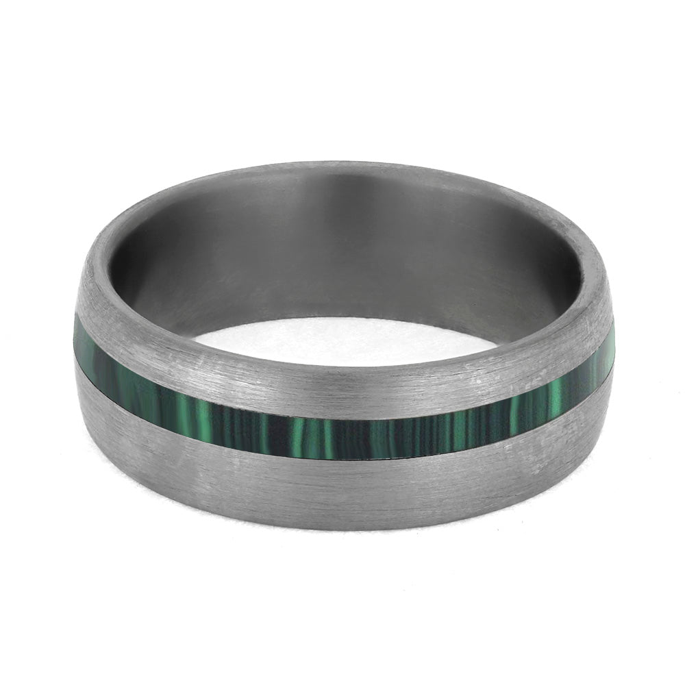 Malachite Ring, Brushed Titanium Wedding Band-4221 - Jewelry by Johan