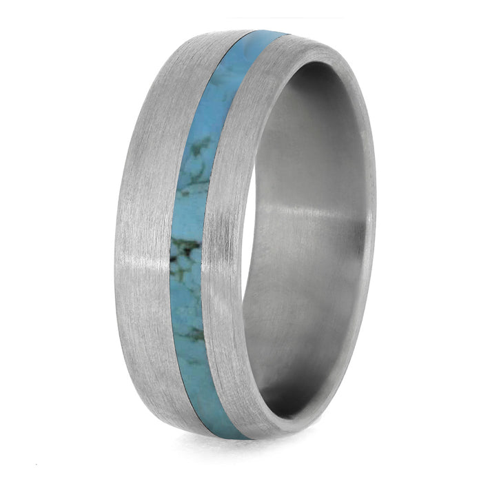 Turquoise Wedding Band With Brushed Titanium Finish-4223 - Jewelry by Johan