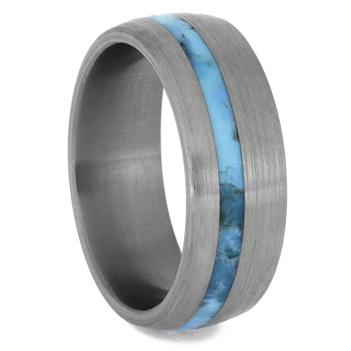 Turquoise Wedding Band With Brushed Titanium Finish-4223 - Jewelry by Johan