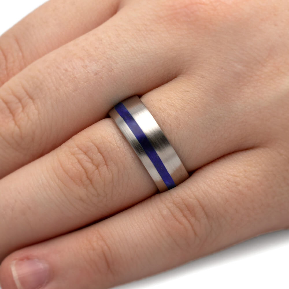 Blue Lapis Lazuli Wedding Band, Titanium Ring-4224 - Jewelry by Johan