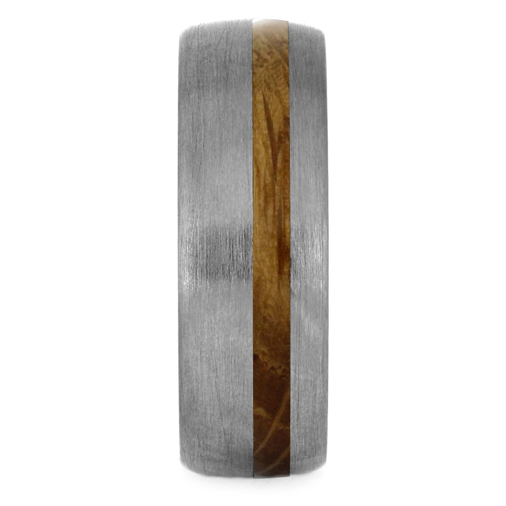 Whiskey Barrel Oak Wood Ring, Brushed Titanium Wedding Band-4226 - Jewelry by Johan