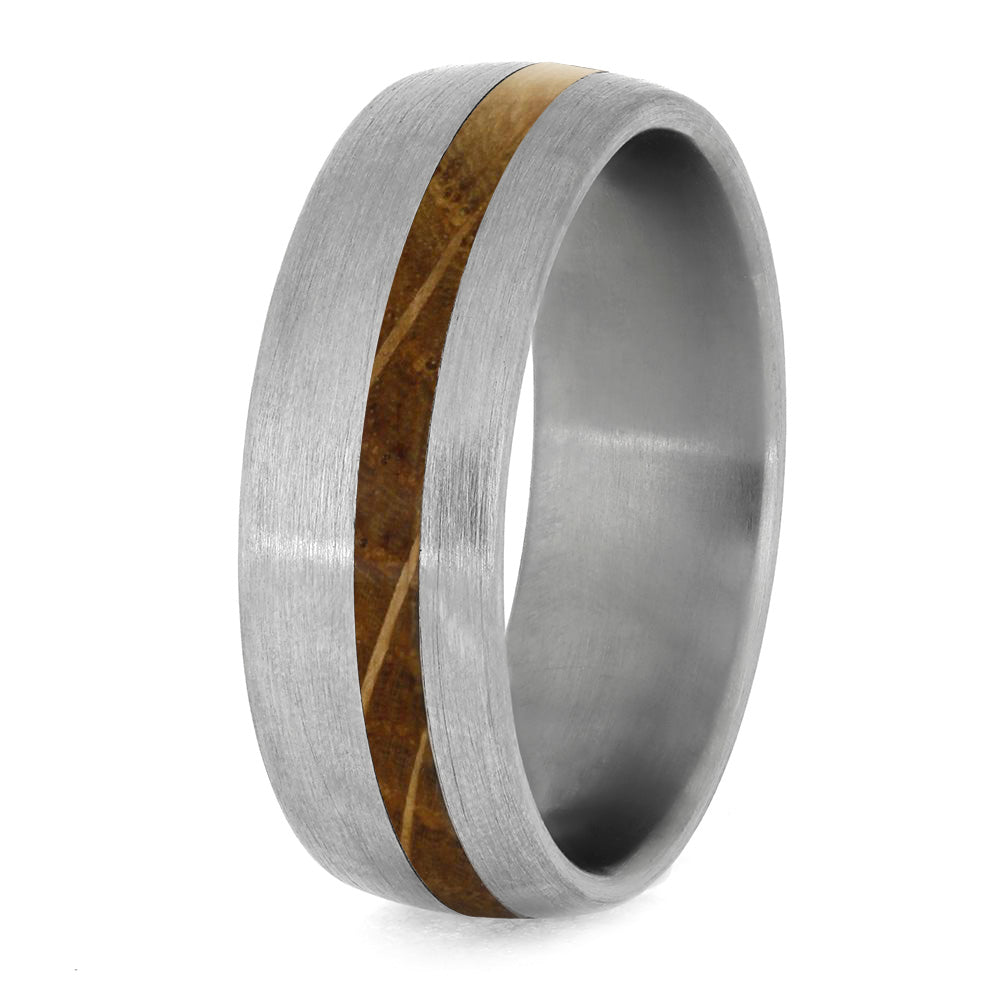Whiskey Barrel Oak Wood Ring, Brushed Titanium Wedding Band-4226 - Jewelry by Johan