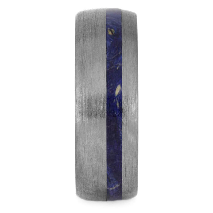 Blue Box Elder Wood Wedding Band With Brushed Titanium-4233 - Jewelry by Johan