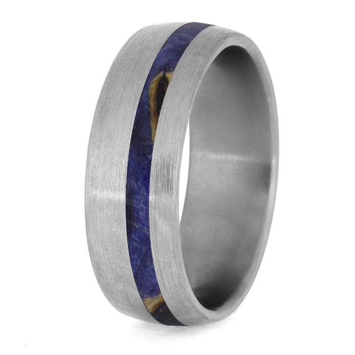 Blue Box Elder Wood Wedding Band With Brushed Titanium-4233 - Jewelry by Johan
