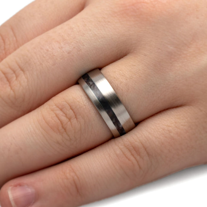 Genuine Dinosaur Bone Men's Wedding Band In Titanium-4236 - Jewelry by Johan