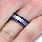 Blue Lapis Lazuli Ring With Meteorite Inlays, Titanium Men's Wedding Band-4239 - Jewelry by Johan
