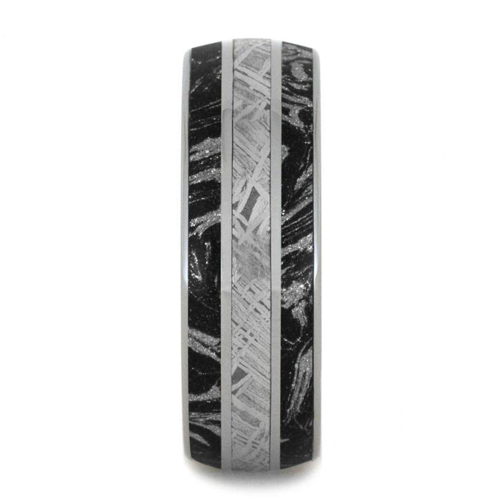 Black And White Mokume Men's Wedding Band With Meteorite-4241 - Jewelry by Johan