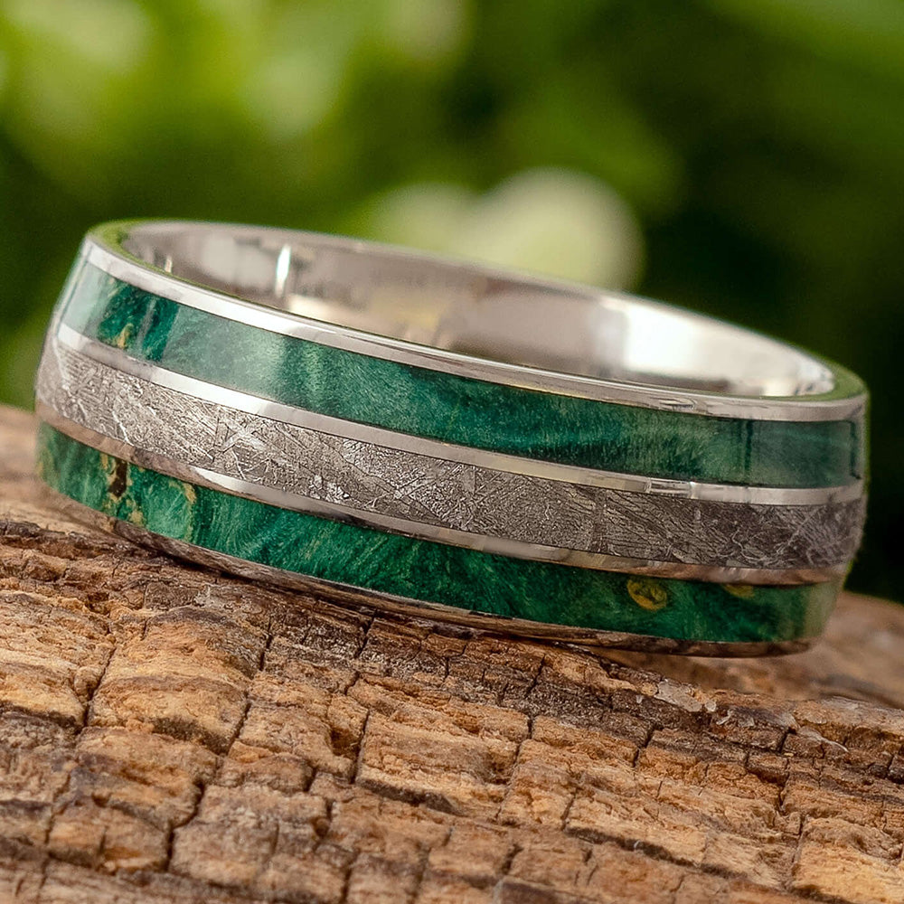 Green Men’s Wedding Band with Meteorite | Jewelry By Johan