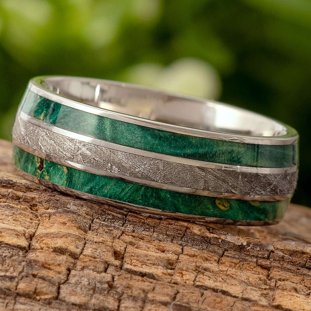 Green Wood and Meteorite Ring