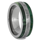 Green Men's Wedding Band With Meteorite, Titanium Ring-4243 - Jewelry by Johan